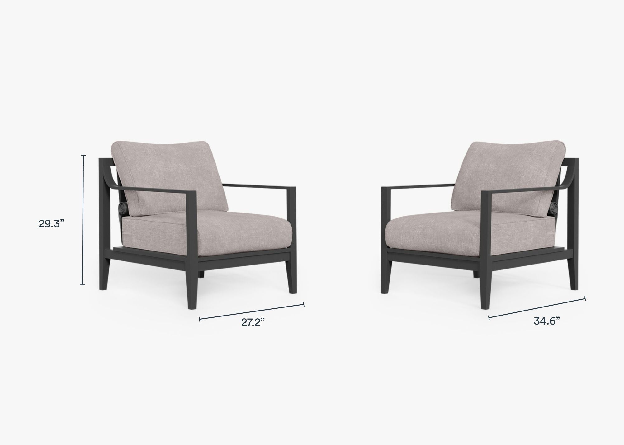Charcoal Aluminum Outdoor Armchair Conversation Set dimensions in inches, also listed under Dimensions and Weights. #color_sandstone gray