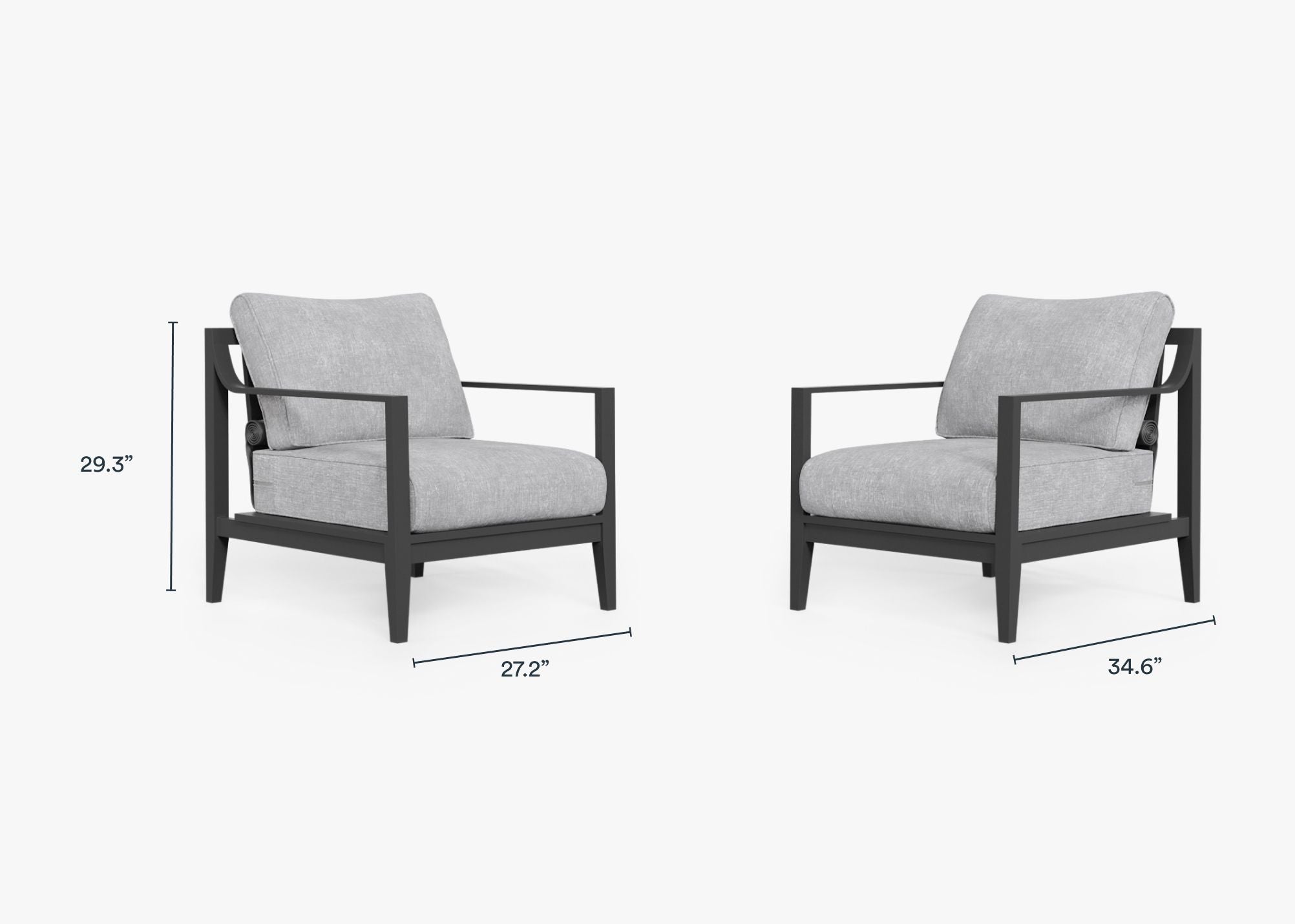 Charcoal Aluminum Outdoor Armchair Conversation Set dimensions in inches, also listed under Dimensions and Weights. #color_pacific fog gray