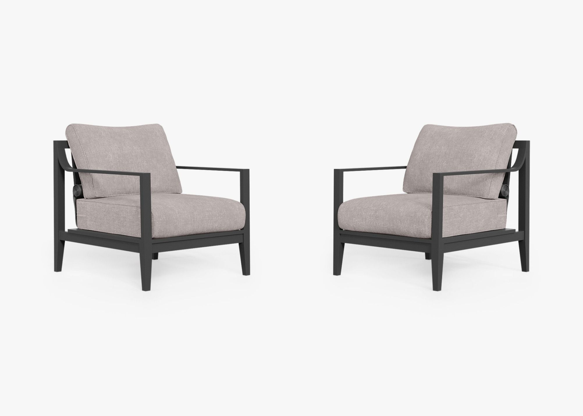 Charcoal Aluminum Outdoor Armchair Conversation Set, front. Comfortable, durable, and weather resistant outdoor seating with memory foam. #color_sandstone gray