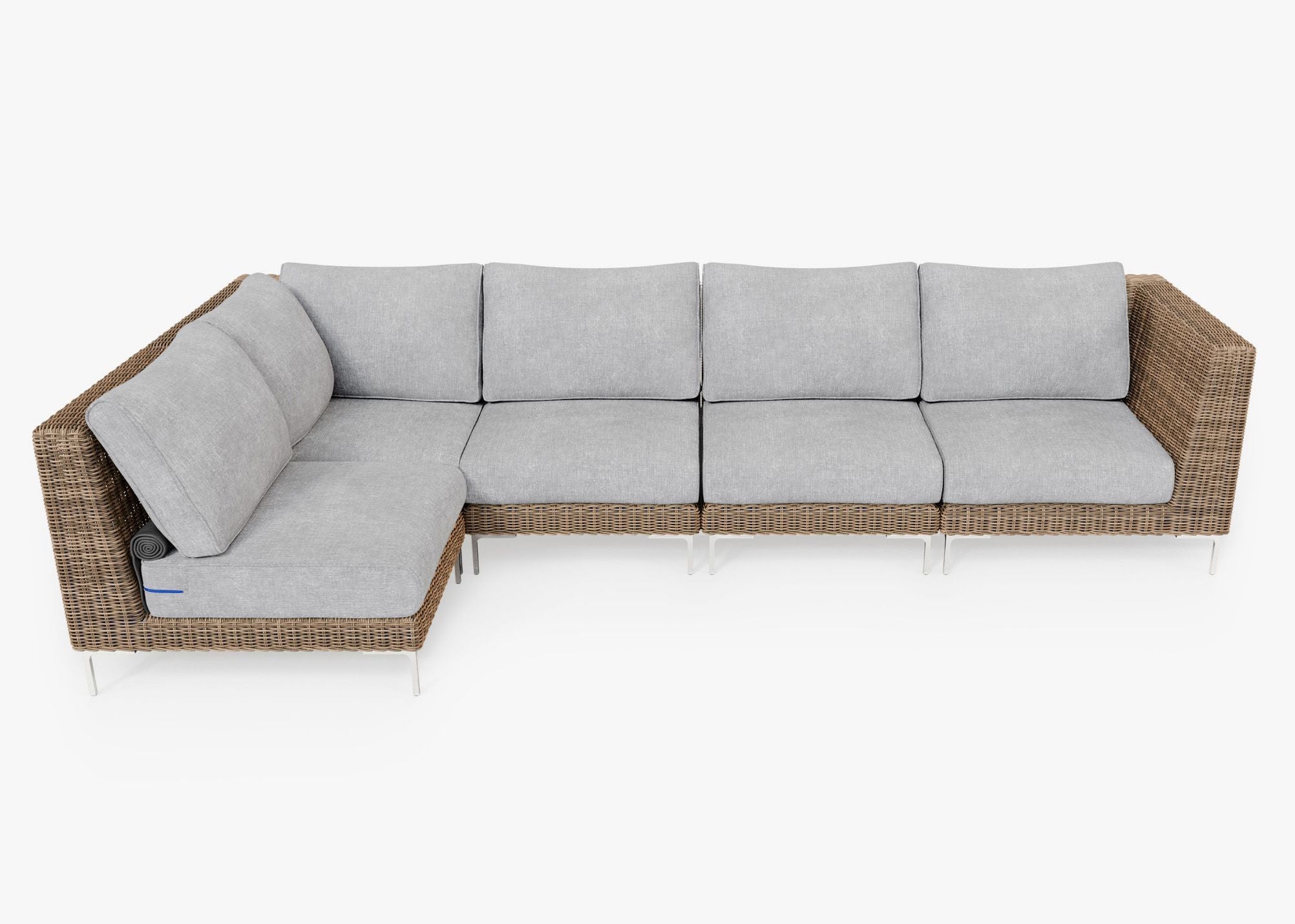 Brown Wicker Outdoor L Sectional - 5 Seat, front view. #title_default title