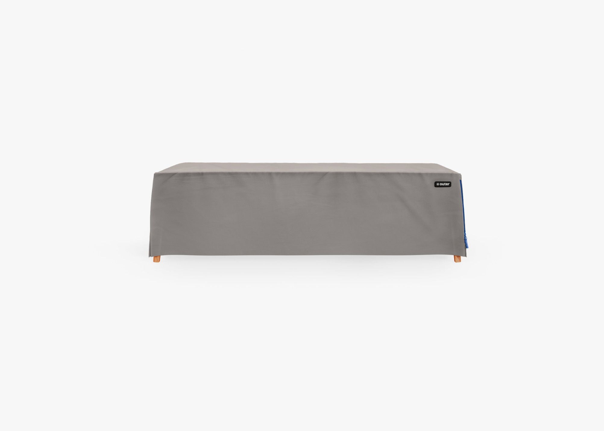 Cover for Teak Coffee Table - Tapered Leg, front. Custom fit weather protection for your Outer outdoor furniture. #title_default title