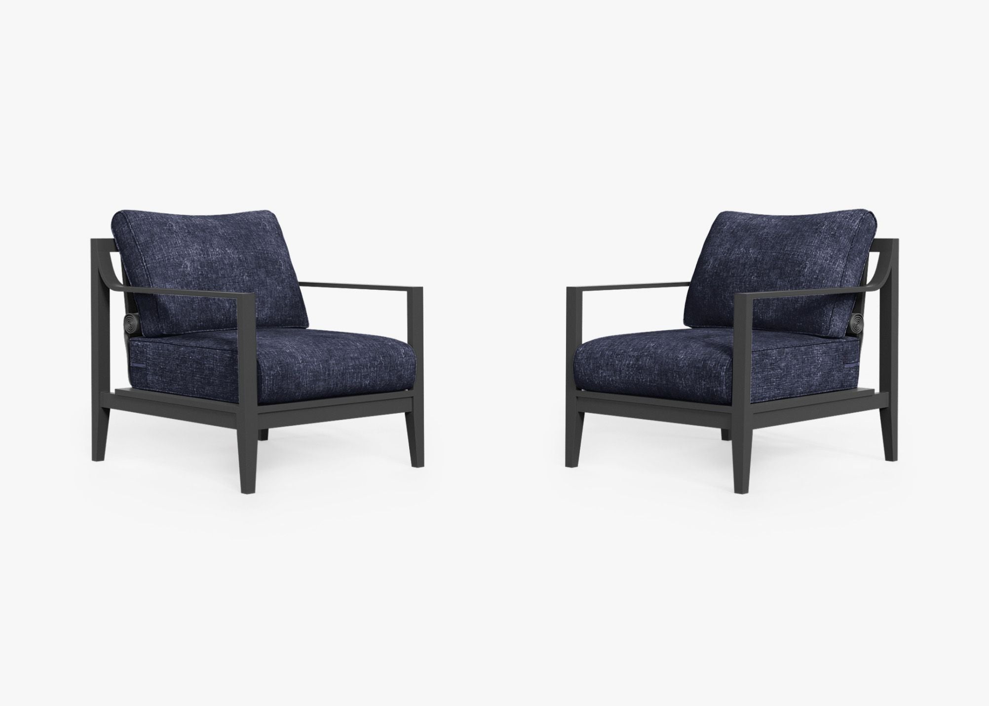 Charcoal Aluminum Outdoor Armchair Conversation Set, front. Comfortable, durable, and weather resistant outdoor seating with memory foam. #color_deep sea navy