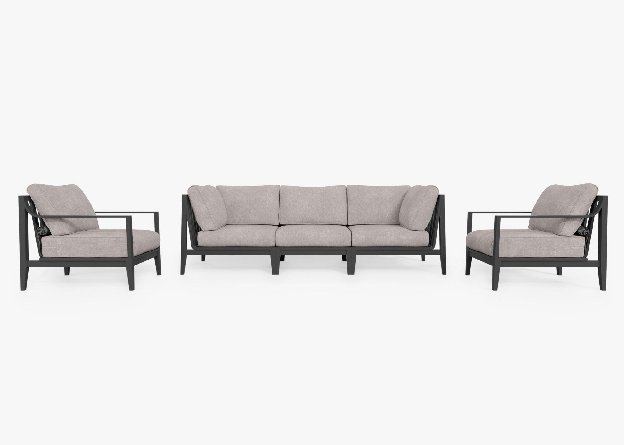 Charcoal Aluminum Outdoor Sofa with Armchairs - 5 Seat, front. Comfortable, durable, and weather resistant outdoor seating with memory foam. #color_sandstone gray