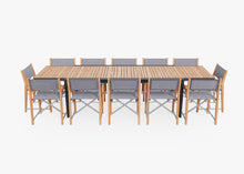 Teak + Aluminum Outdoor Expandable Dining Table + 12 Teak Director's Chairs