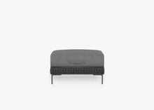 Black Wicker Outdoor Ottoman shown with the OuterShell outdoor cushion cover, offering exclusive integrated protection. #color_pacific fog gray
