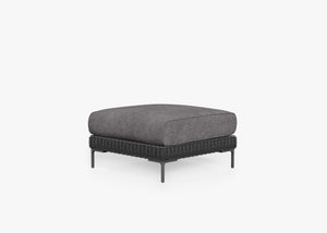 Black Wicker Outdoor Ottoman, front. Comfortable, durable, and weather resistant outdoor seating with memory foam. #color_dark pebble gray
