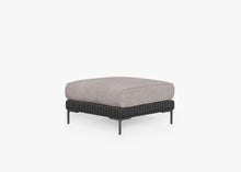 Black Wicker Outdoor Ottoman, front. Comfortable, durable, and weather resistant outdoor seating with memory foam. #color_sandstone gray