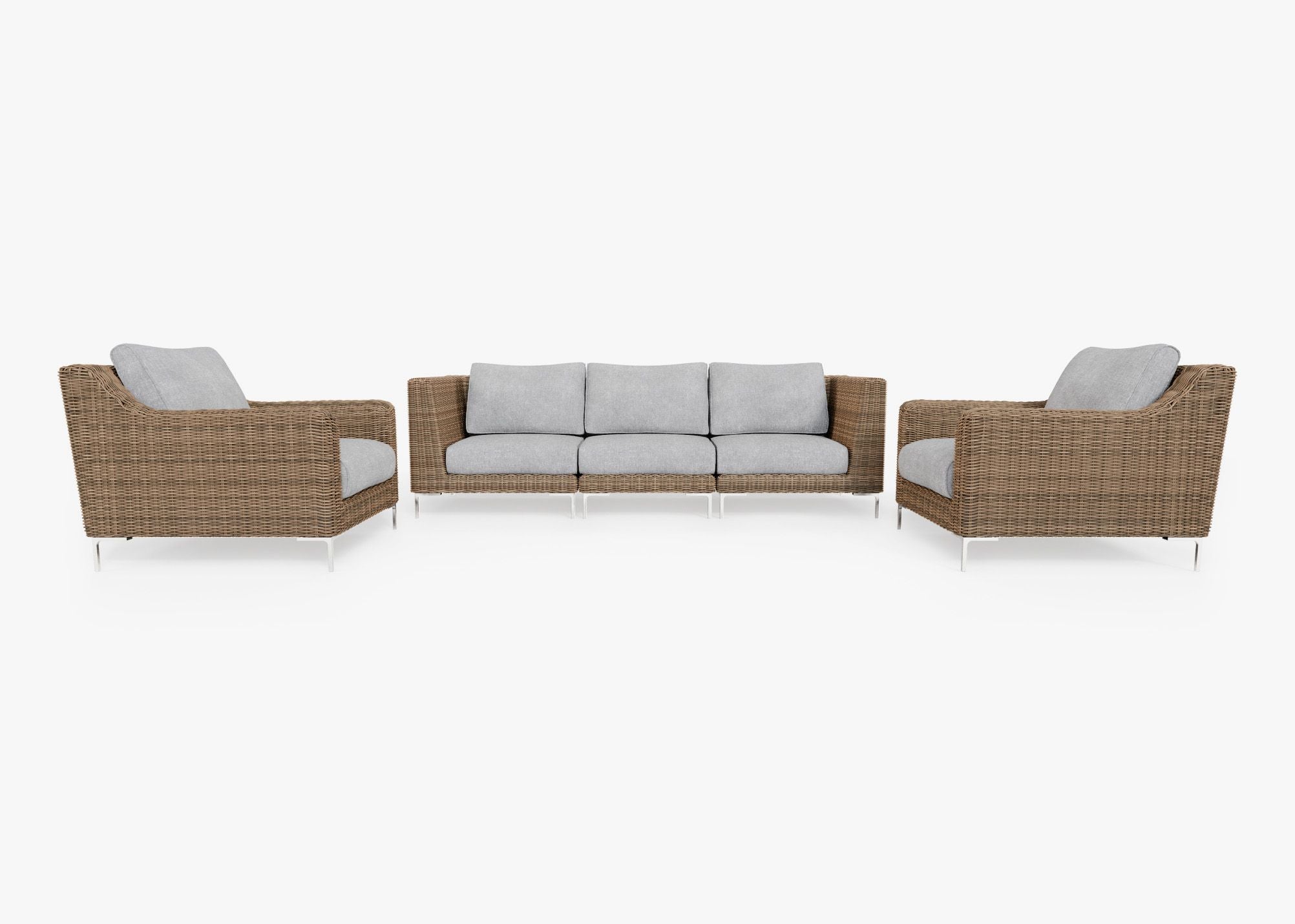 Brown Wicker Outdoor Sofa with Armchairs - 5 Seat, front. Comfortable, durable, and weather resistant outdoor seating with memory foam. #color_pacific fog gray