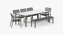 OuterStone Outdoor Dining Table + 2 595 Armchairs + 3 595 Armless Chairs + Aluminum Dining Bench