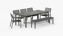 OuterStone Outdoor Dining Table + 2 595 Armchairs + 3 595 Armless Chairs + Aluminum Dining Bench
