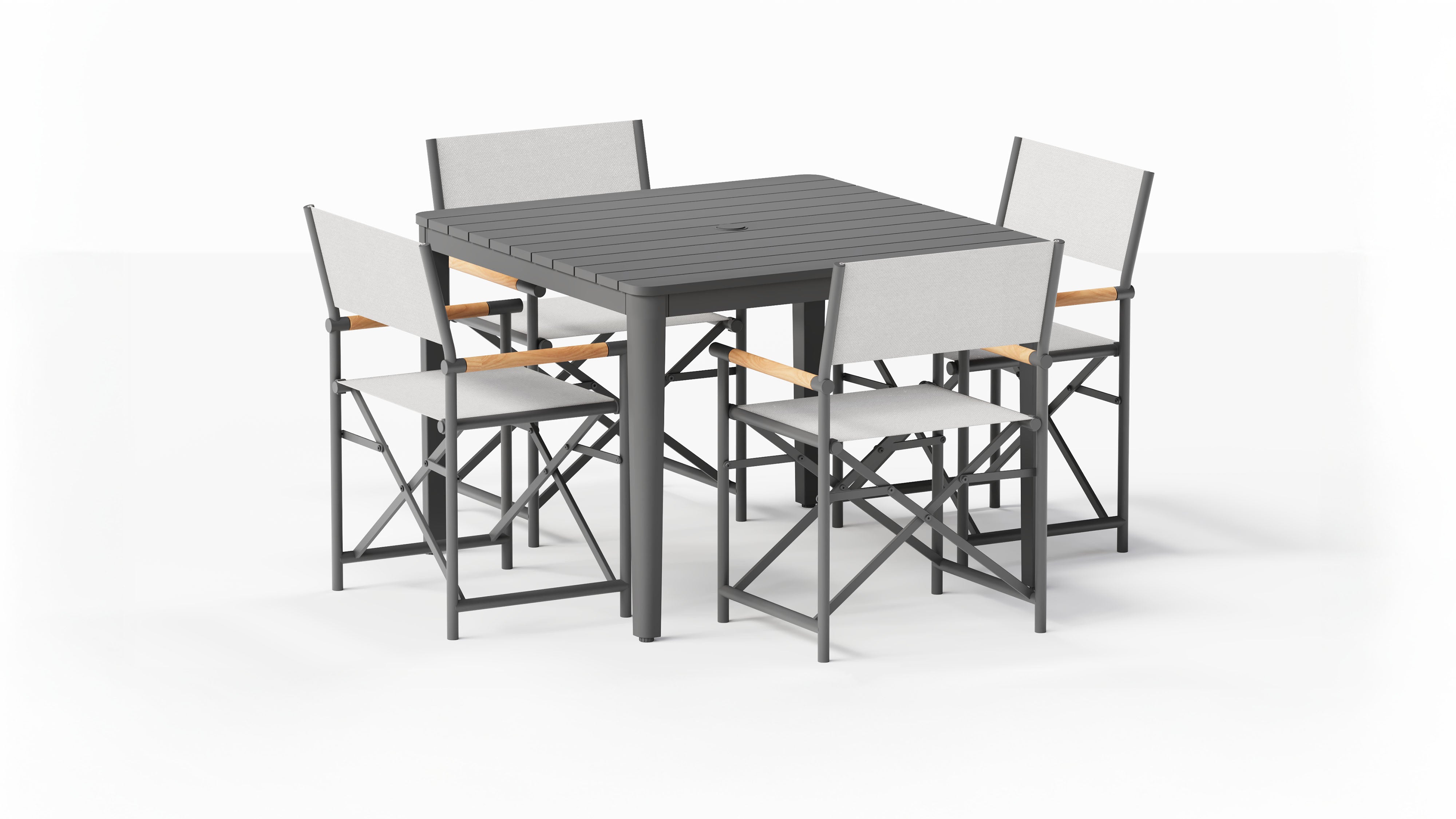Aluminum Outdoor Square Dining Table + 4 Aluminum Director's Chairs