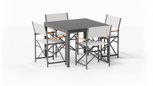 Aluminum Outdoor Square Dining Table + 4 Aluminum Director's Chairs