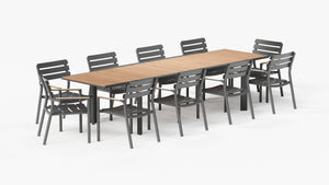 Teak + Aluminum Outdoor Expandable Dining Table + 10 595 Armchairs