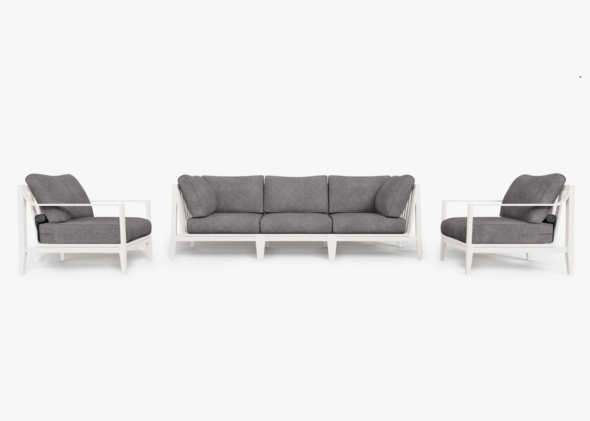 White Aluminum Outdoor Sofa with Armchairs - 5 Seat, front. Comfortable, durable, and weather resistant outdoor seating with memory foam. #color_dark pebble gray