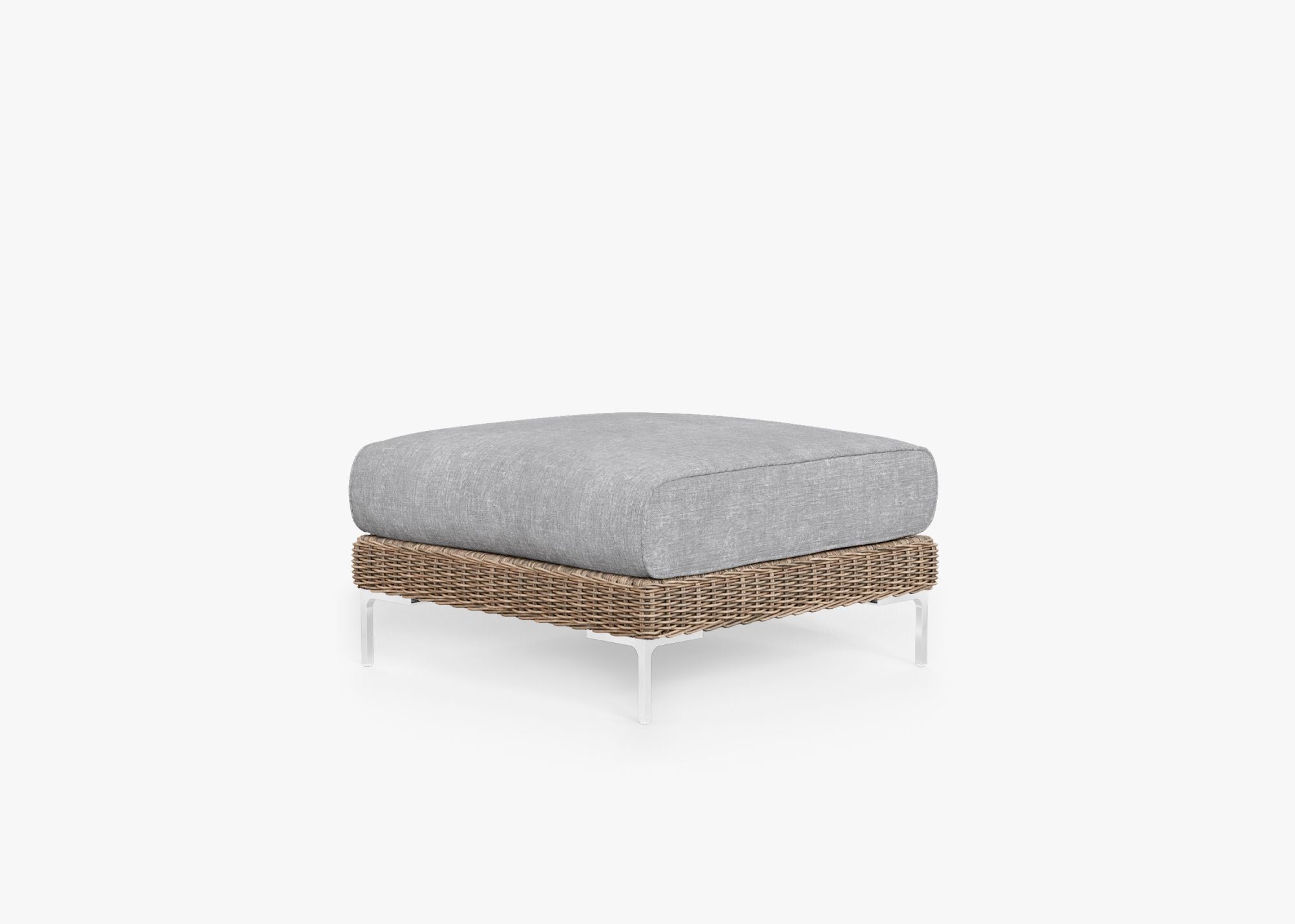 Brown Wicker Ottoman in Pacific Fog Gray, 3/4 view. #title_default title