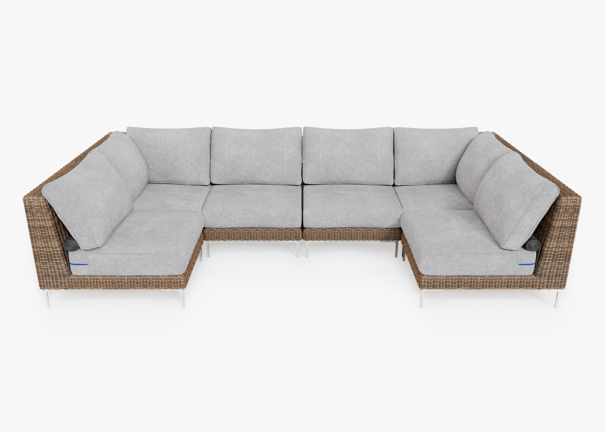Brown Wicker U Sectional - 6 Seat, front view. #title_default title