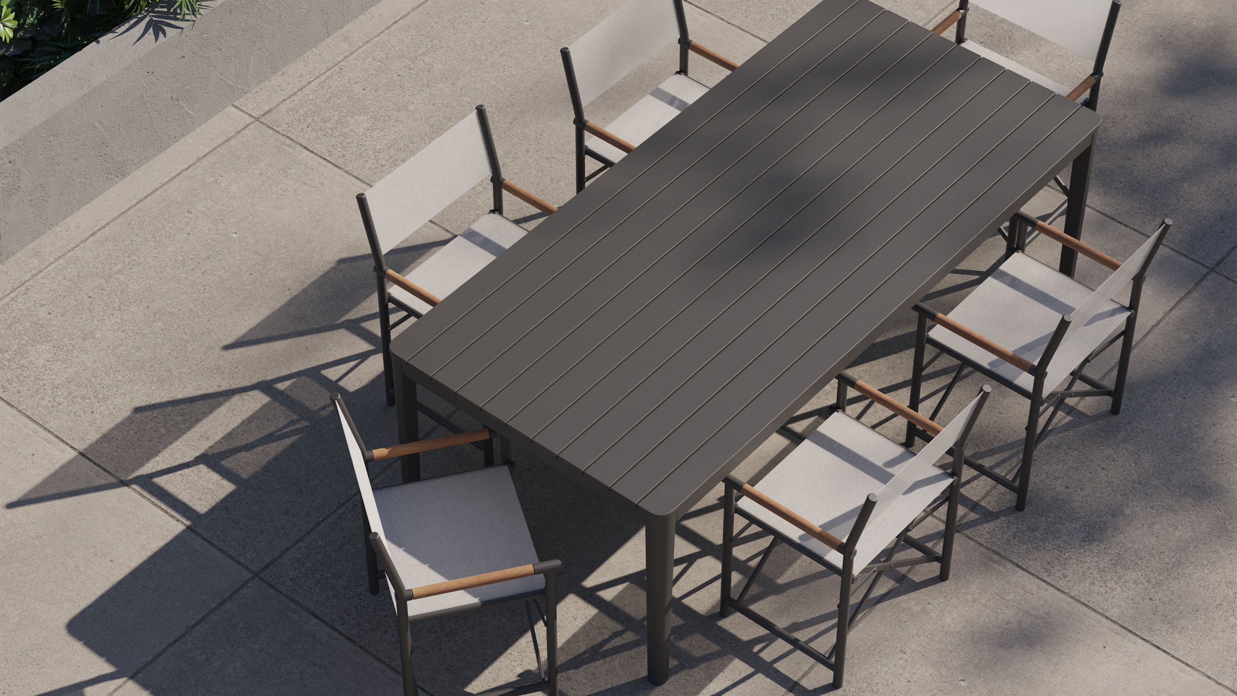 Aluminum Outdoor Rectangular Dining Table + 6 Aluminum Director's Chairs