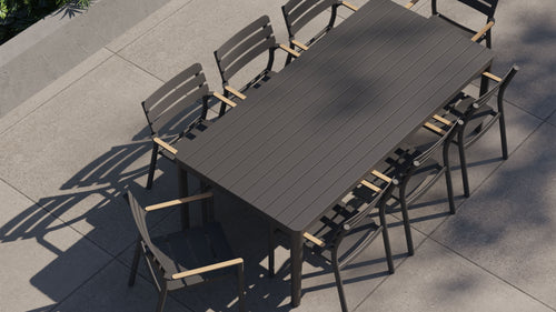 Aluminum Outdoor Dining Table + 8 595 Dining Armchairs