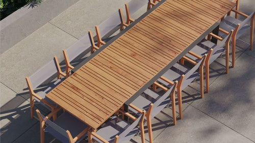 Teak + Aluminum Outdoor Expandable Dining Table + 12 Teak Director's Chairs