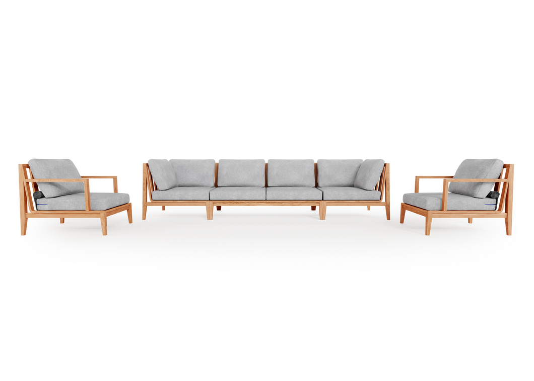 Teak Outdoor Sofa with Armchairs - 6 Seat