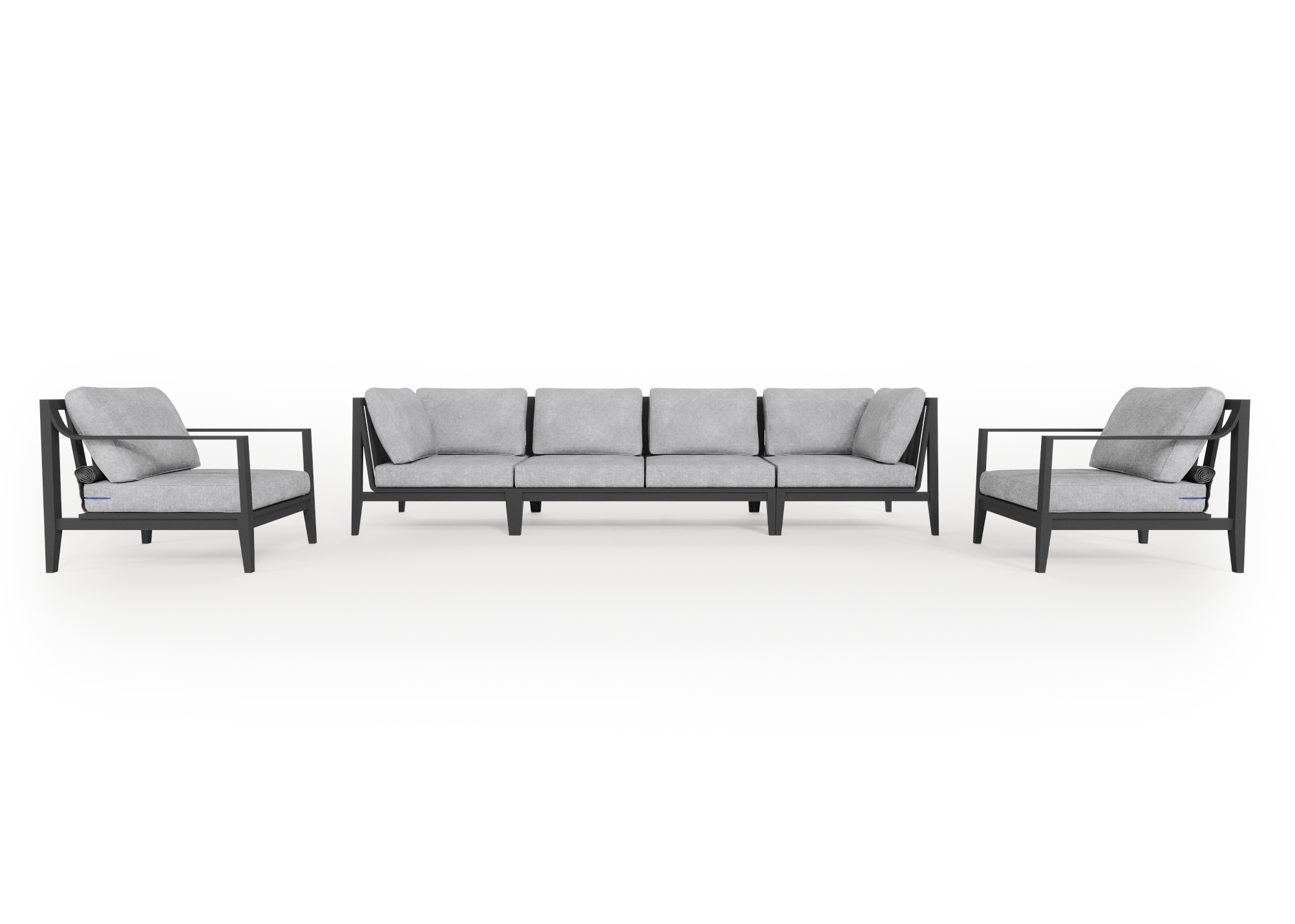 Charcoal Aluminum Outdoor Sofa with Armchairs - 6 Seat