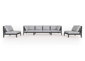 Charcoal Aluminum Outdoor Sofa with Armless Chairs - 6 Seat