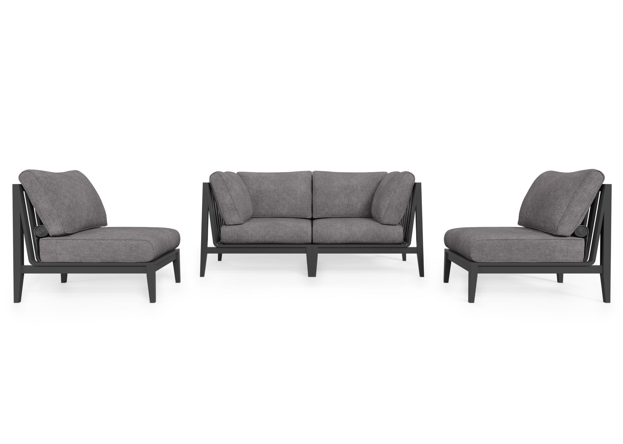 Charcoal Aluminum Outdoor Loveseat with Armless Chairs - 4 Seat