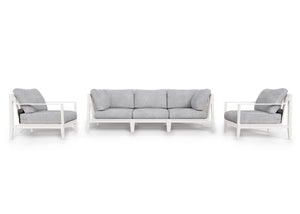 White Aluminum Outdoor Sofa with Armchairs - 5 Seat