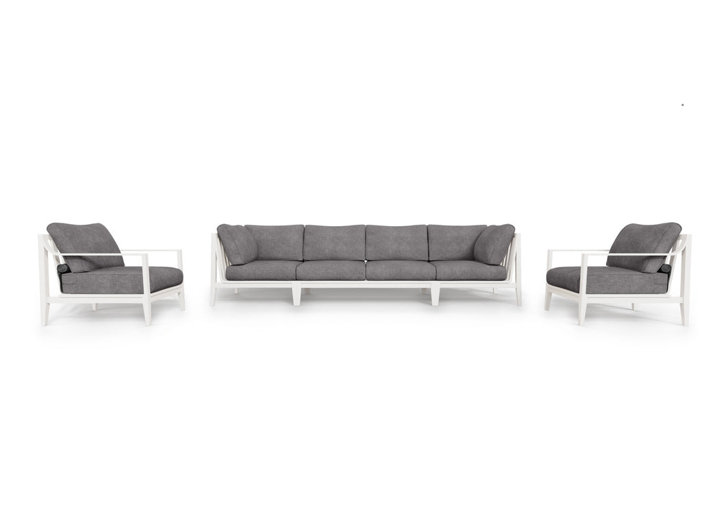 White Aluminum Outdoor Sofa with Armchairs - 6 Seat