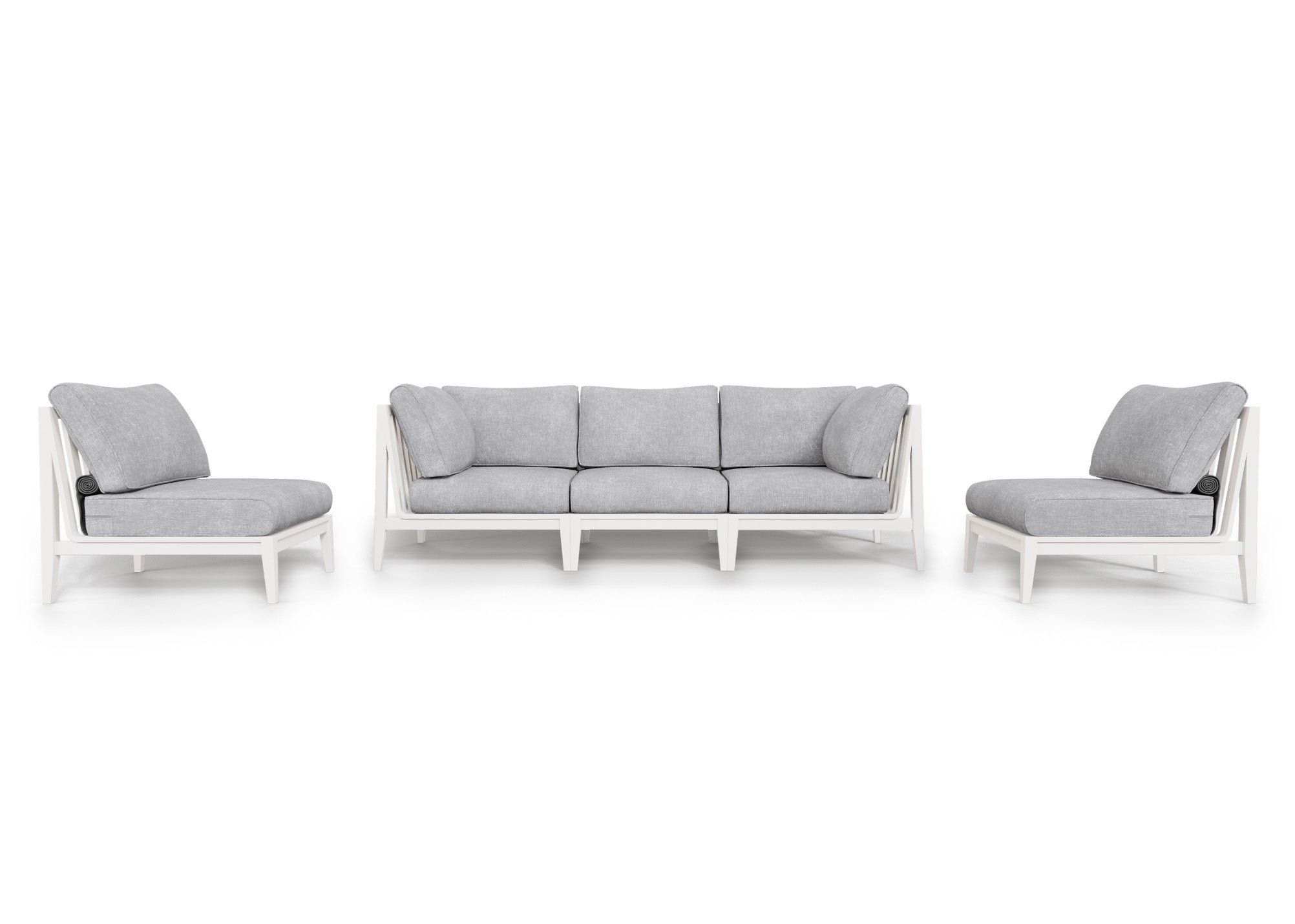White Aluminum Outdoor Sofa with Armless Chairs - 5 Seat
