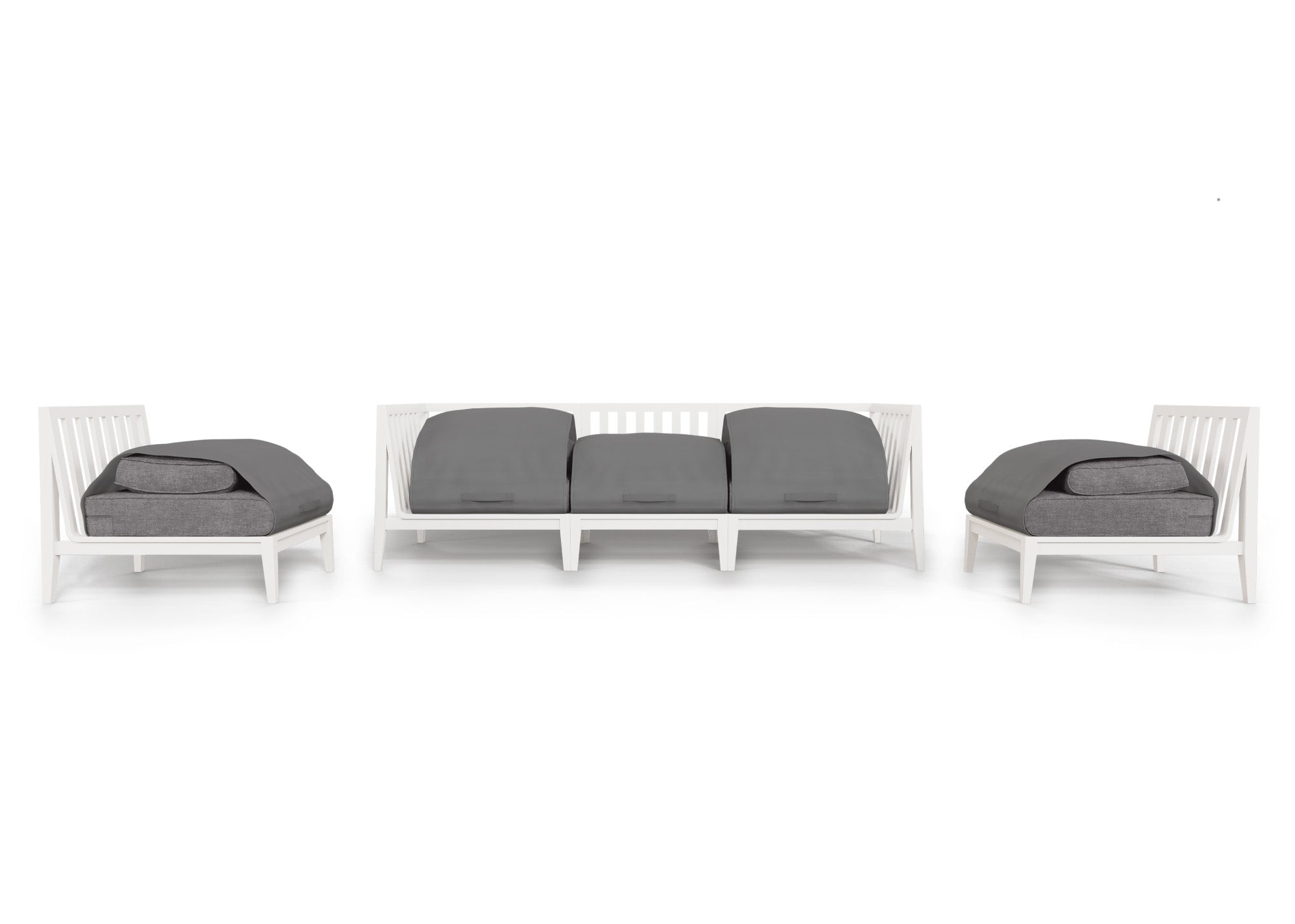White Aluminum Outdoor Sofa with Armless Chairs - 5 Seat
