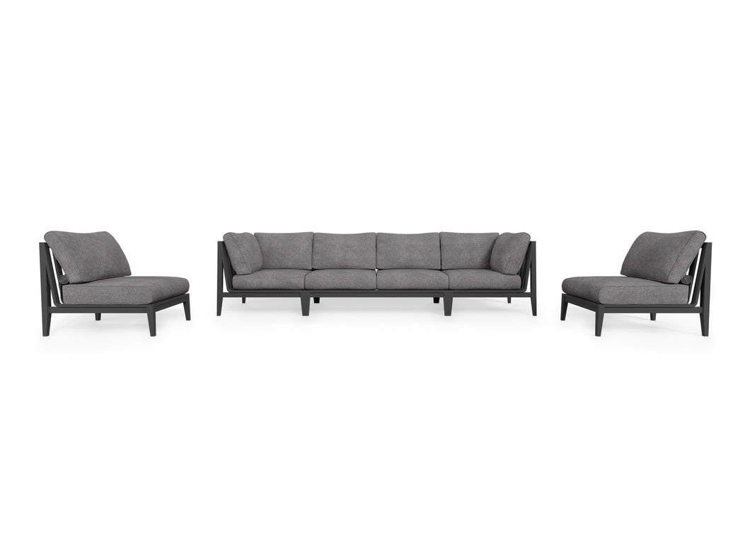 Charcoal Aluminum Outdoor Sofa with Armless Chairs - 6 Seat