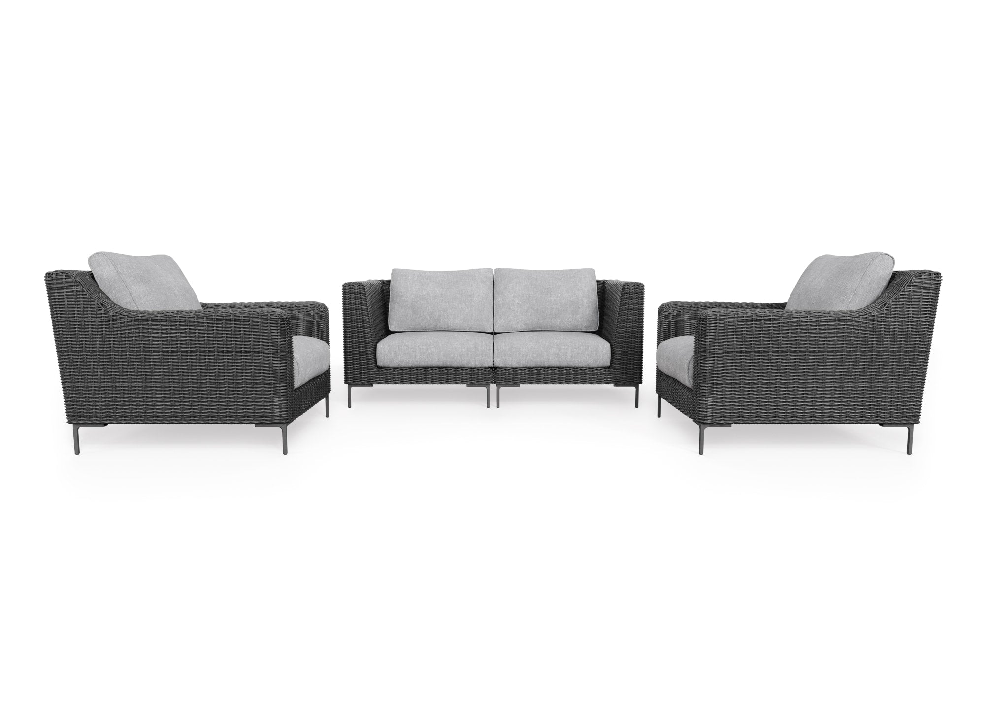 Black Wicker Outdoor Loveseat with Armchairs - 4 Seat