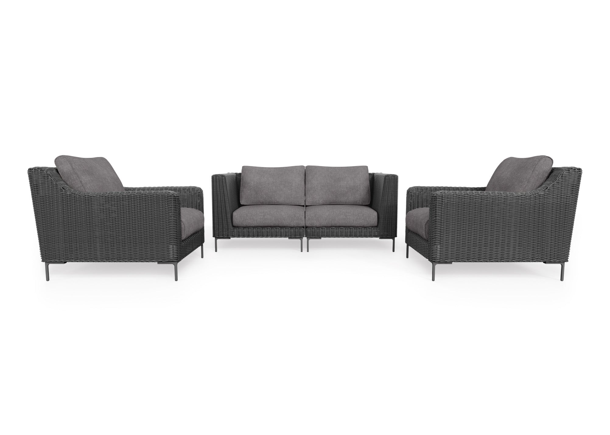 Black Wicker Outdoor Loveseat with Armchairs - 4 Seat