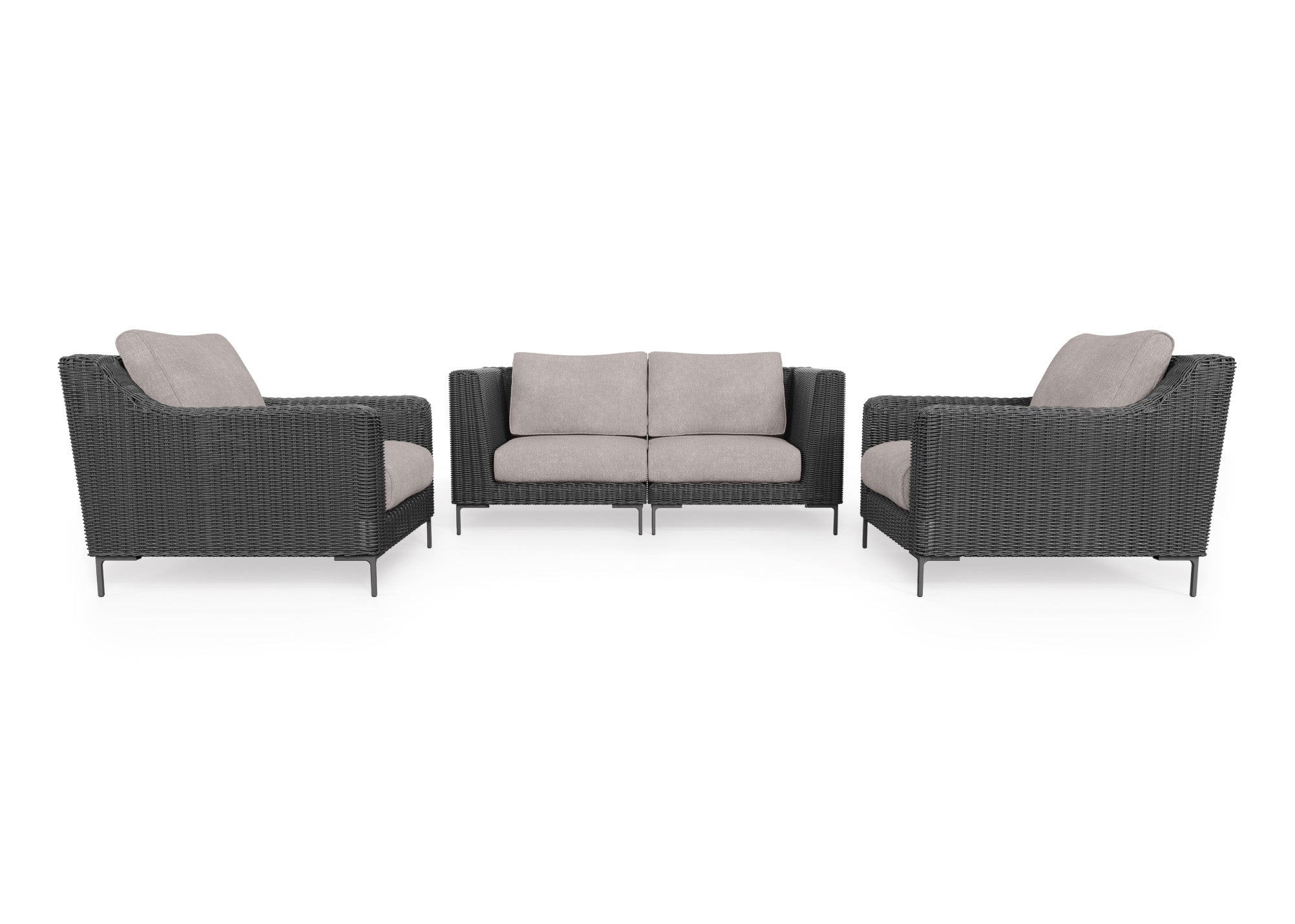 Black Wicker Outdoor Loveseat with Armchairs - 4 Seat