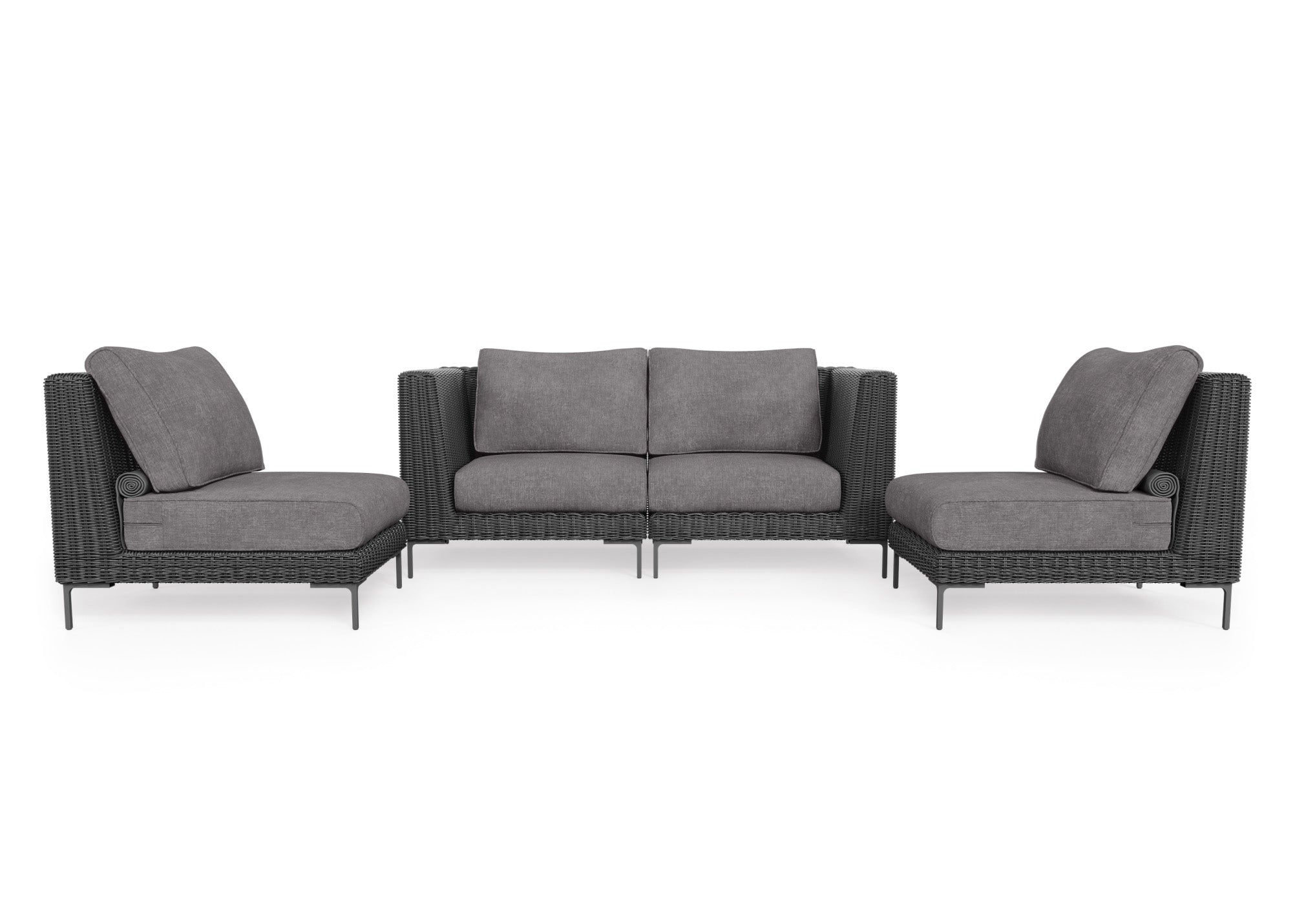 Black Wicker Outdoor Loveseat with Armless Chairs - 4 Seat