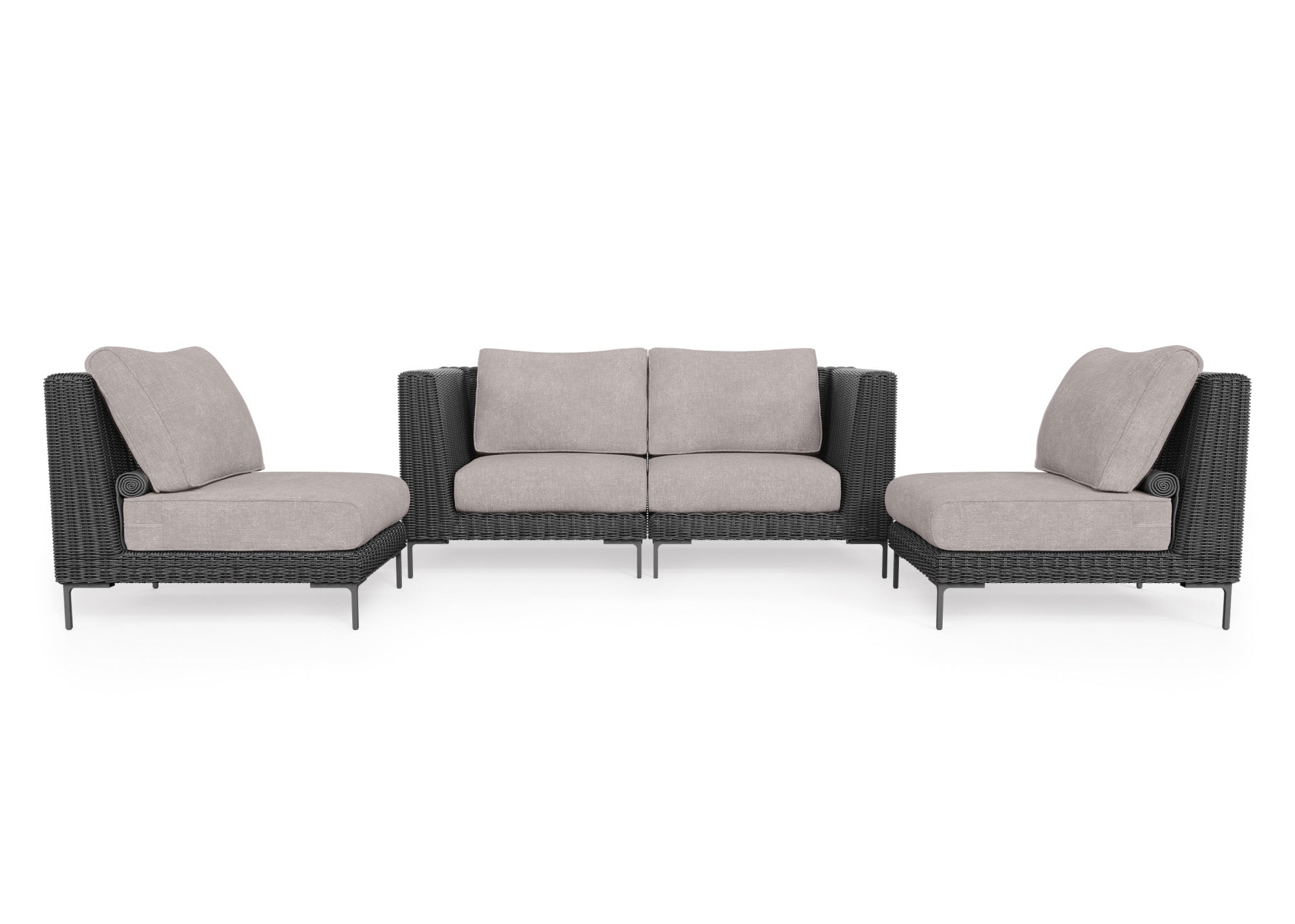 Black Wicker Outdoor Loveseat with Armless Chairs - 4 Seat