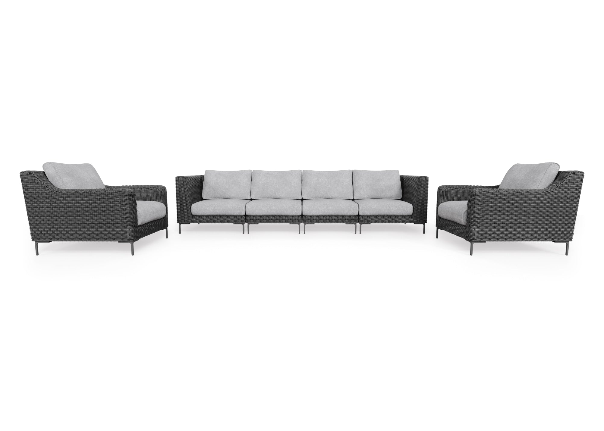 Black Wicker Outdoor Sofa with Armchairs - 6 Seat