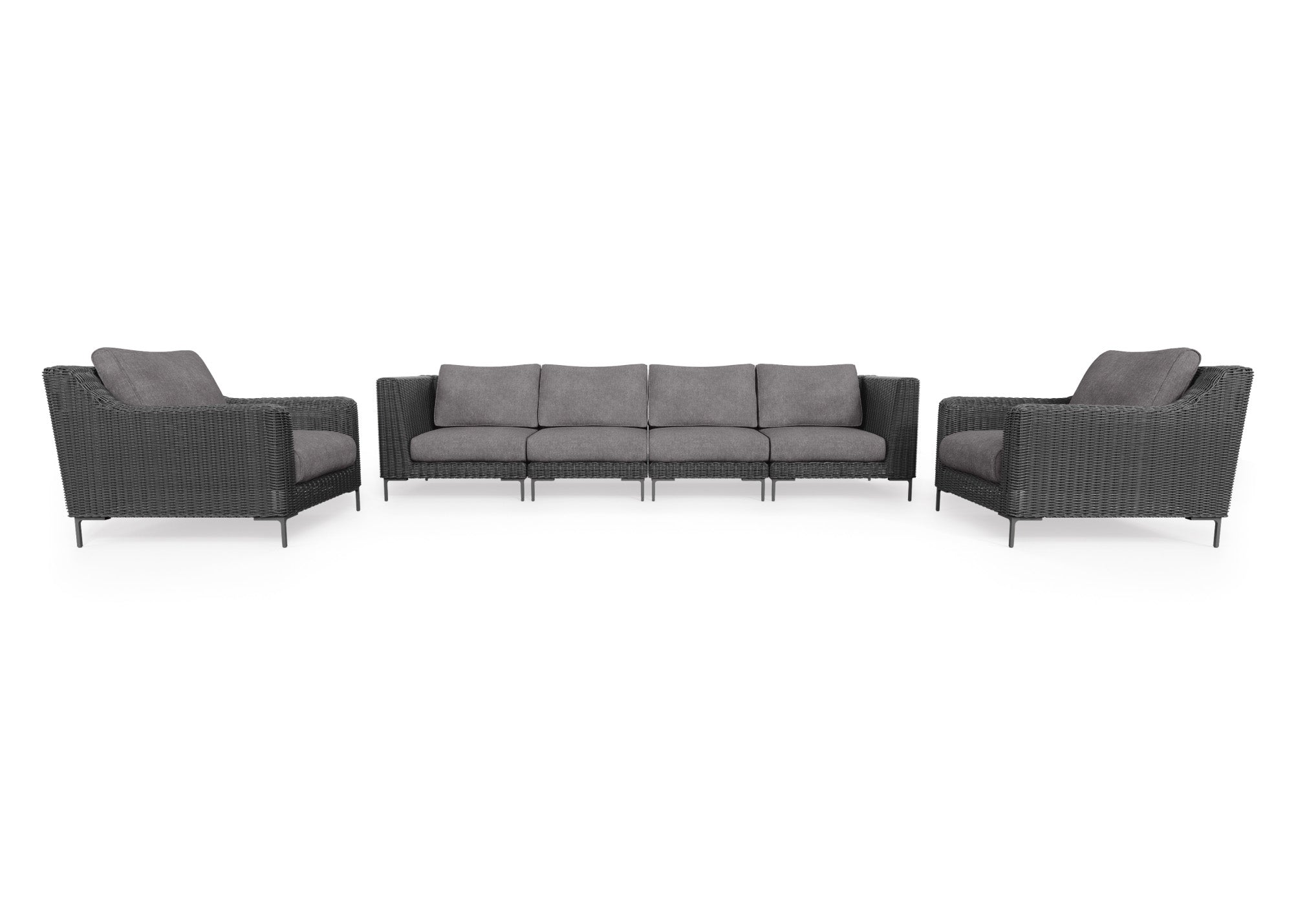 Black Wicker Outdoor Sofa with Armchairs - 6 Seat