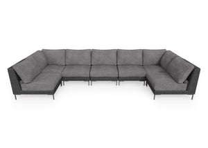 Black Wicker Outdoor U Sectional - 7 Seat