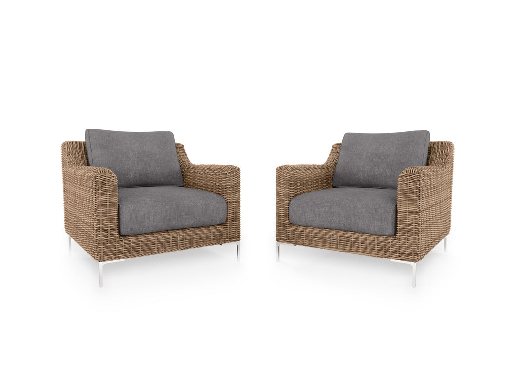 Brown Wicker Outdoor Armchair Conversation Set