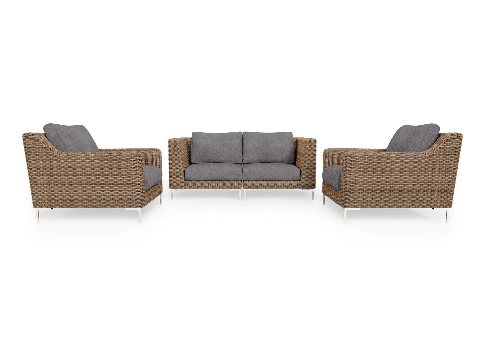 Brown Wicker Outdoor Loveseat with Armchairs - 4 Seat
