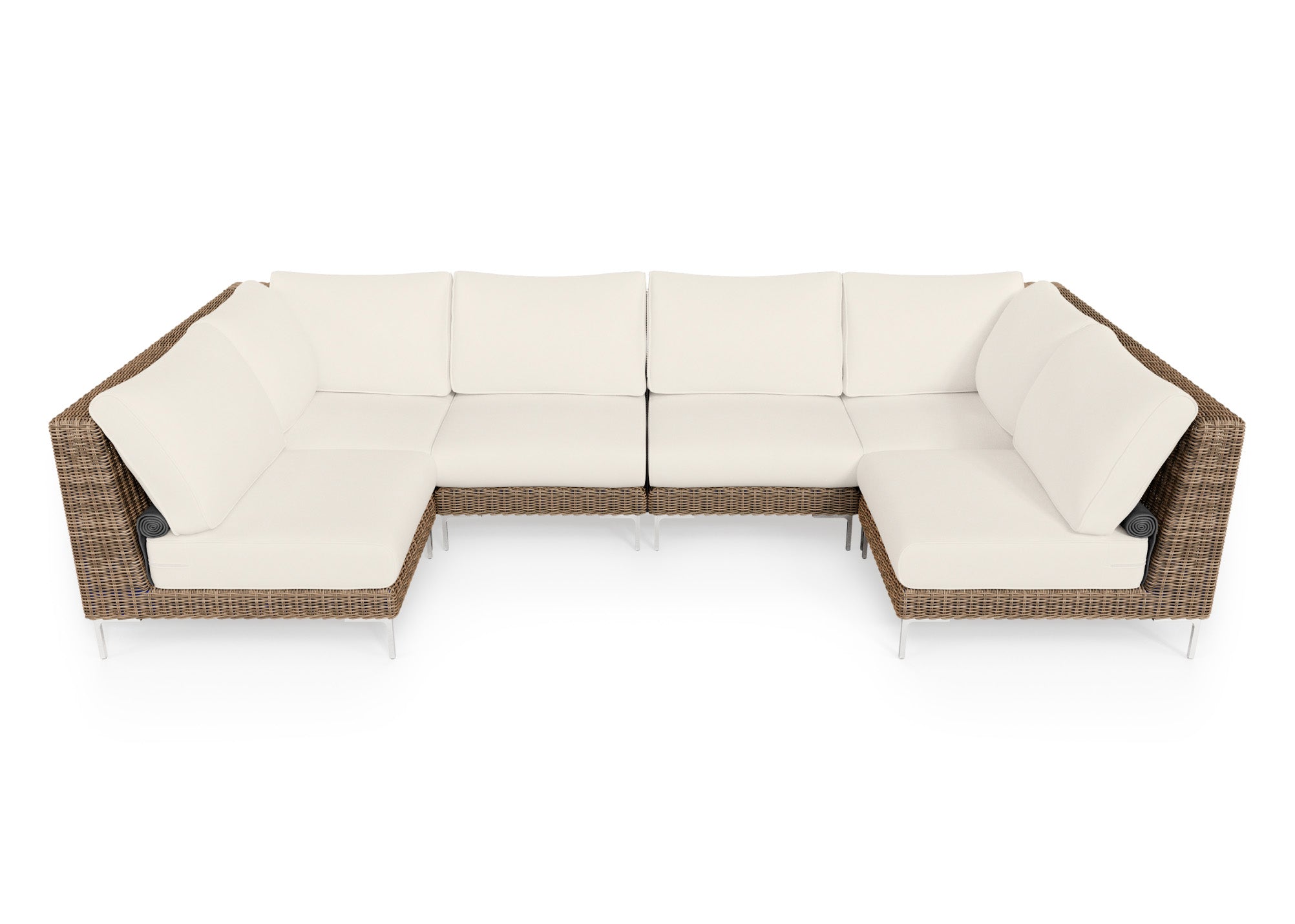 Brown Wicker Outdoor U Sectional - 6 Seat