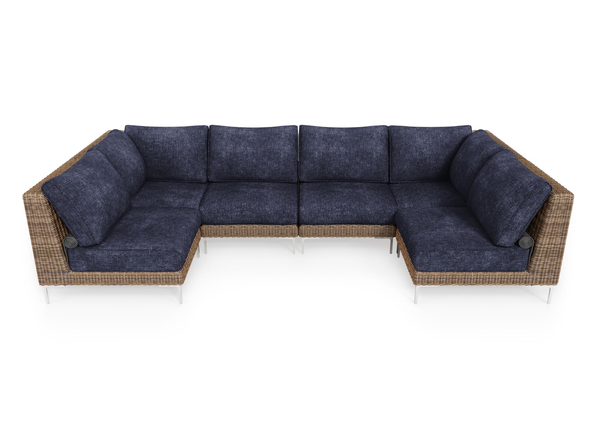 Brown Wicker Outdoor U Sectional - 6 Seat