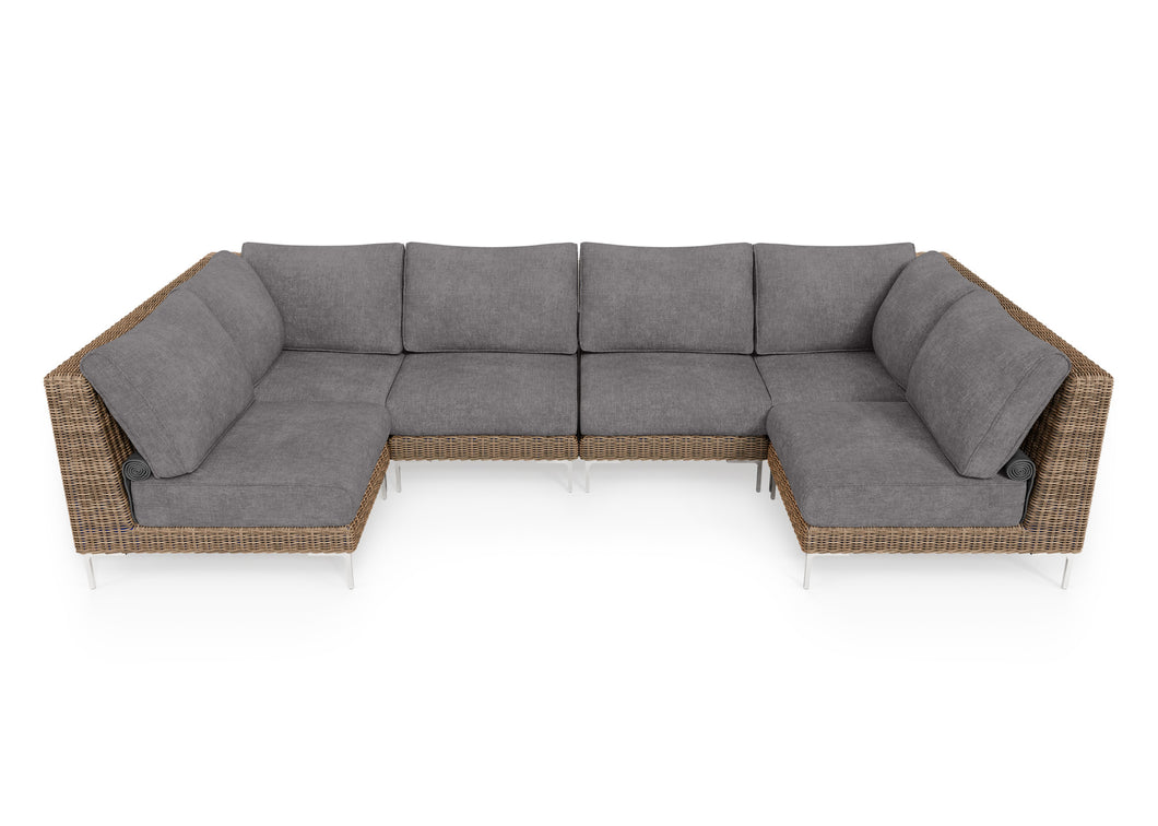 Brown Wicker Outdoor U Sectional - 6 Seat