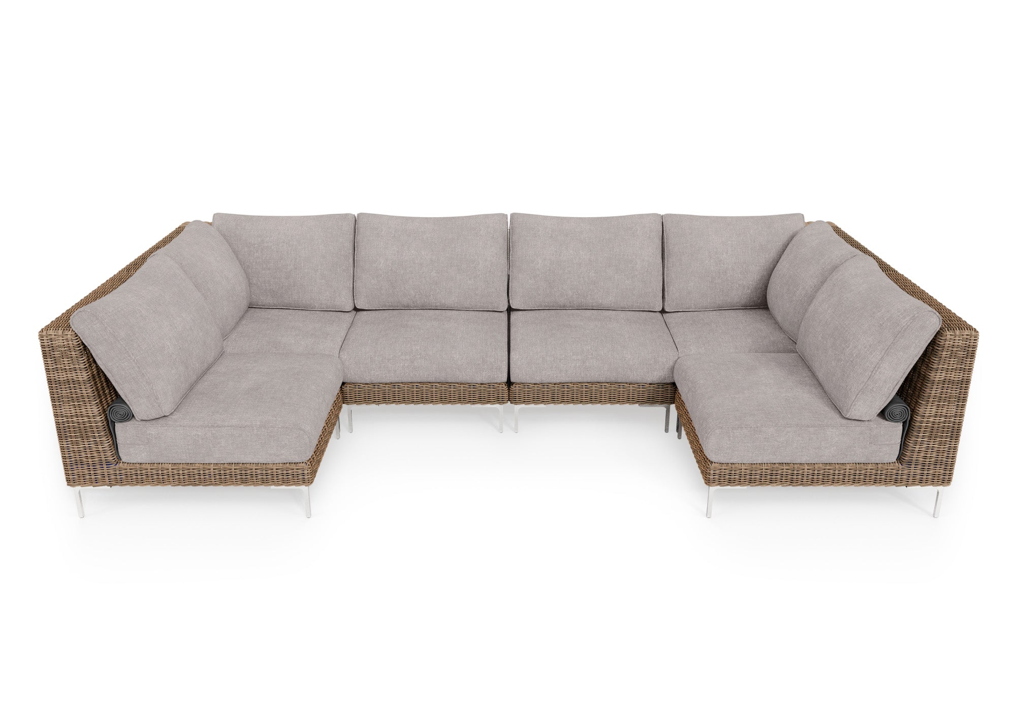 Brown Wicker Outdoor U Sectional - 6 Seat
