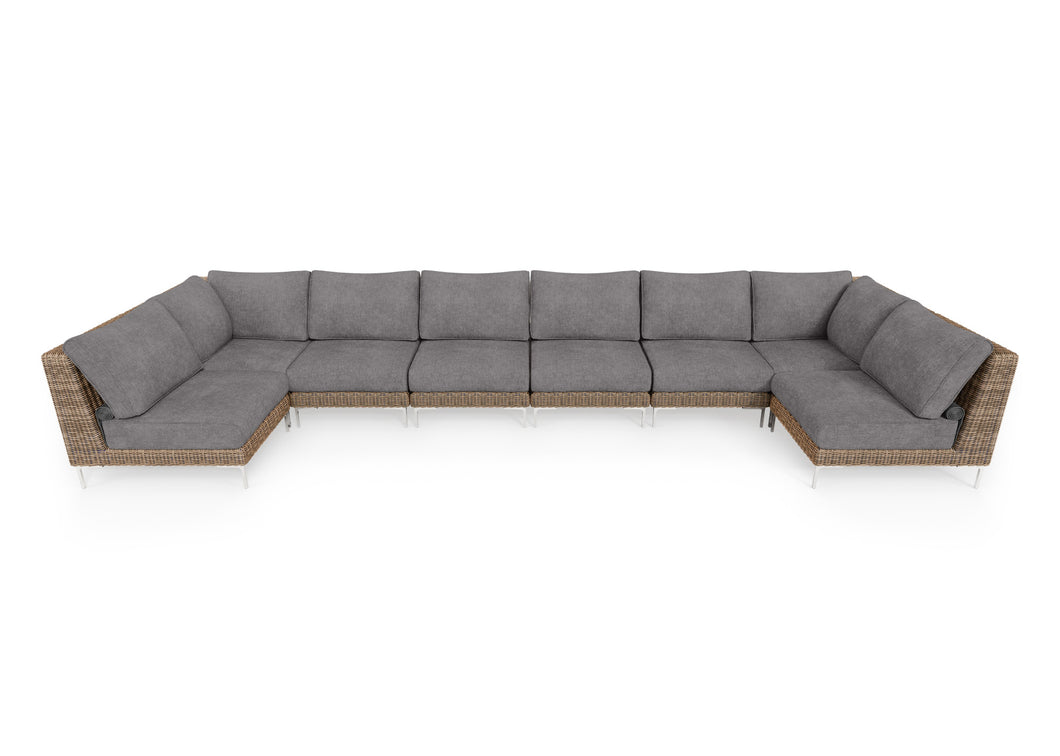 Brown Wicker Outdoor U Sectional - 8 Seat