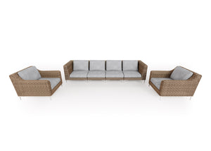 Brown Wicker Outdoor Sofa with Armchairs - 6 Seat